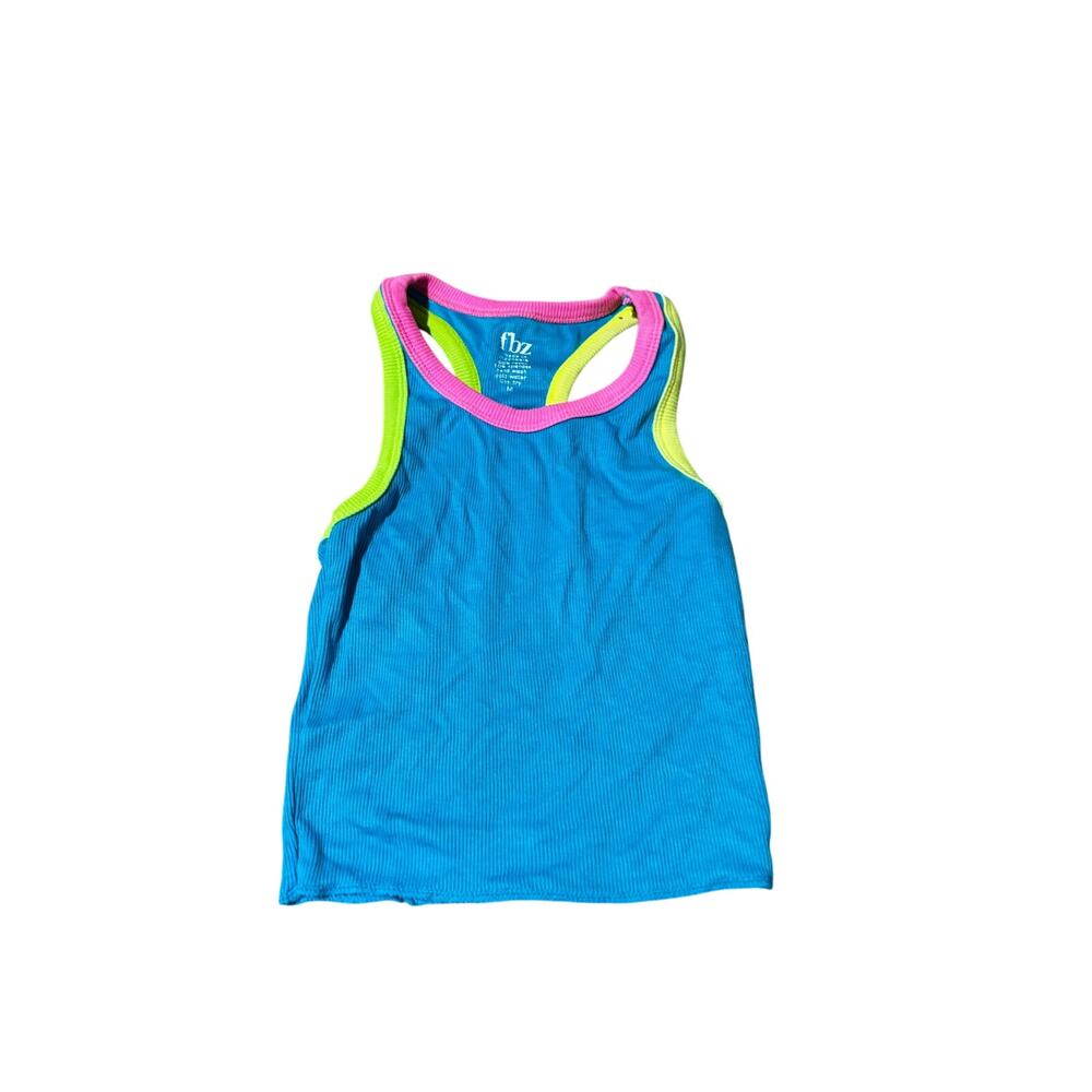 FBZ M turquoise racer back tank w/ pink yellow trim rayon spandex nwt